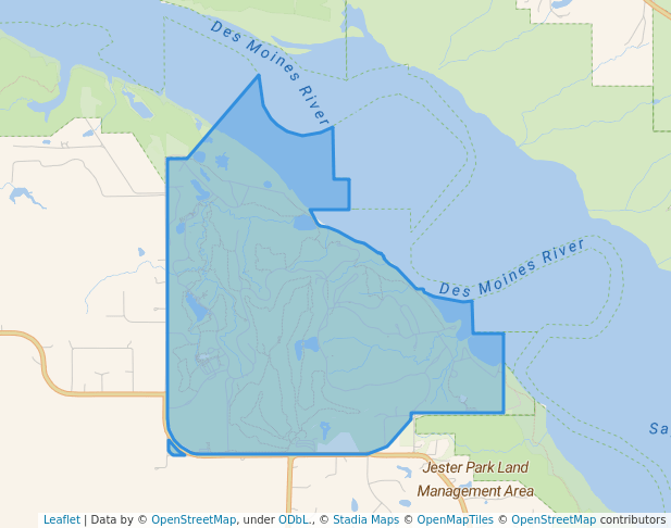 walking in Jester Park map in Granger