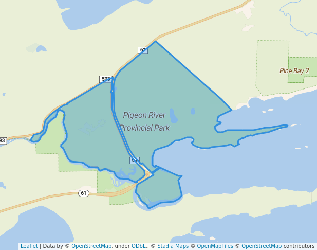 walking in Pigeon River Provincial Park map in South Gillies
