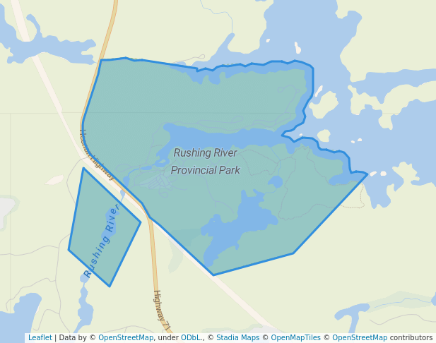 walking in Rushing River Provincial Park map in Longbow Lake
