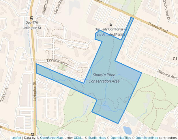 walking in Shady's Pond Conservation Area map in Waltham