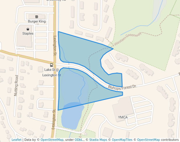 walking in Bishops Forest map in Waltham