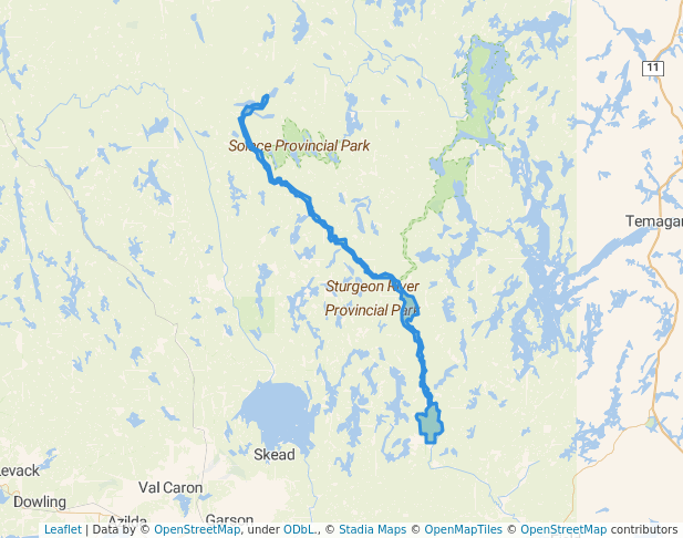 walking in Sturgeon River Provincial Park map in Capreol