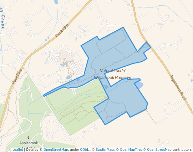 walking in Willisbrook Preserve map in Malvern