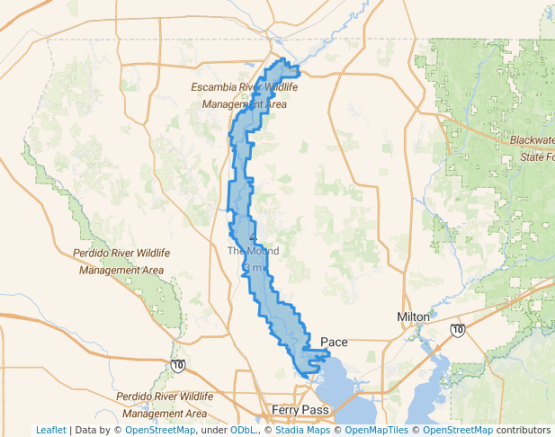 walking in Escambia River Wildlife Management Area map in Milton