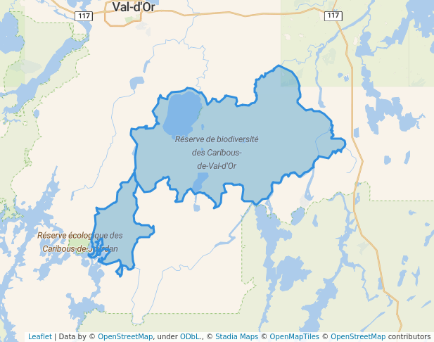 walking in Réserve de biodiversité des Caribous-de-Val-d'Or map in Val-d'Or