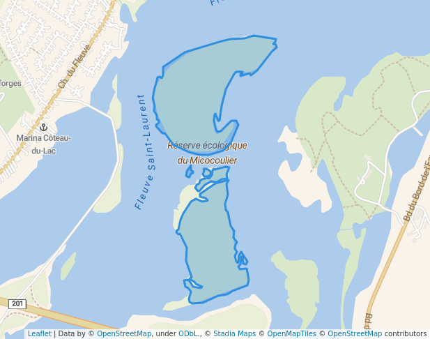 walking in Réserve écologique du Micocoulier map in Coteau-du-Lac