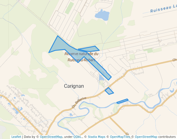 walking in Réserve naturelle du Ruisseau-Robert map in Carignan