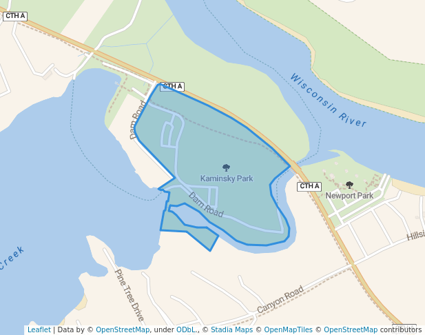 walking in Kaminsky Park map in Wisconsin Dells