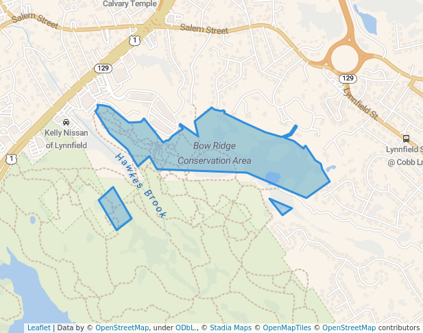 walking in Bow Ridge Conservation Area map in Lynnfield