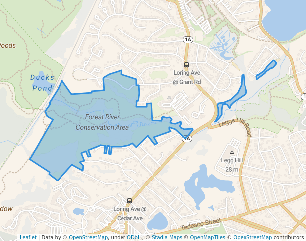 walking in Forest River Conservation Area map in Salem