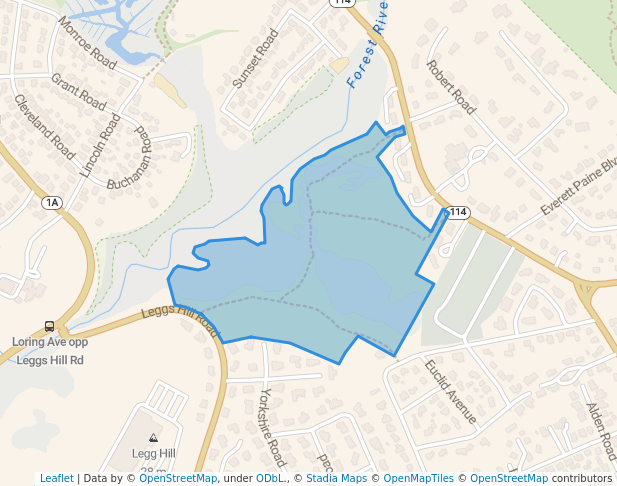 walking in Forest River Conservation Area map in Marblehead