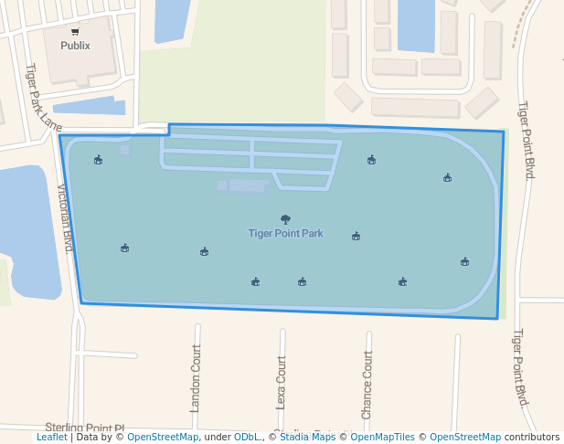 walking in Tiger Point Park map in Gulf Breeze