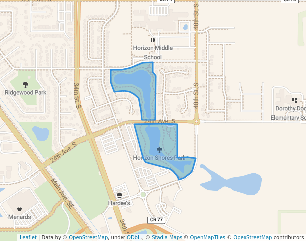 walking in Horizon Shores Park map in Moorhead