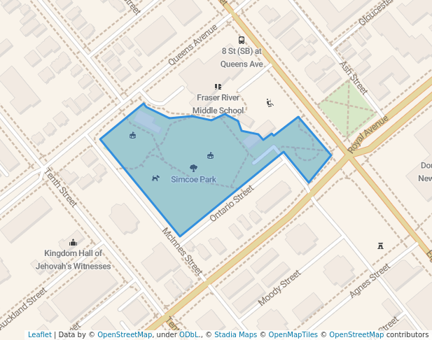 walking in Simcoe Park map in New Westminster