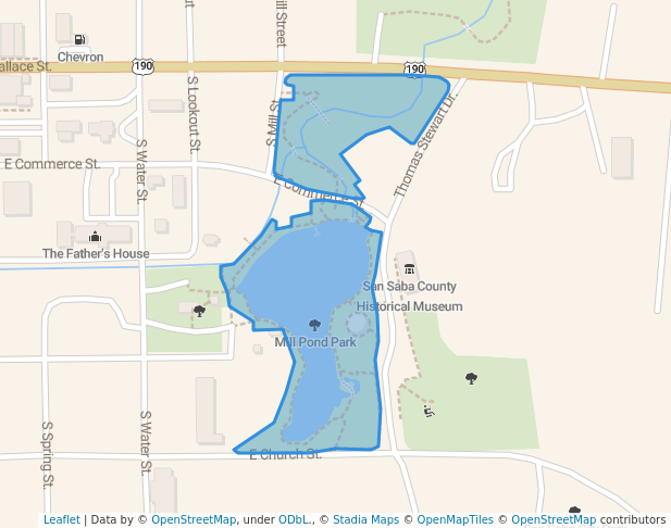 walking in Mill Pond Park map in San Saba