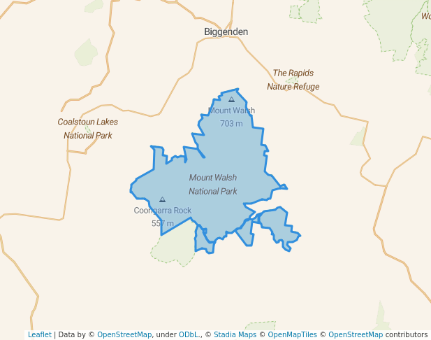 walking in Mount Walsh National Park map in Boompa