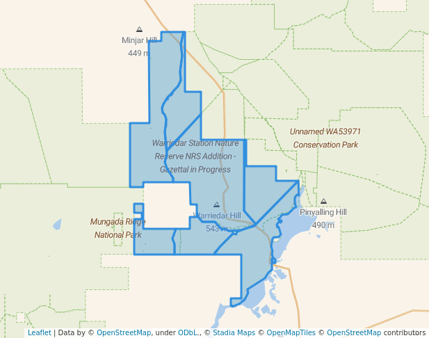 walking in Warriedar Station Nature Reserve NRS Addition - Gazettal in Progress map in Wubin