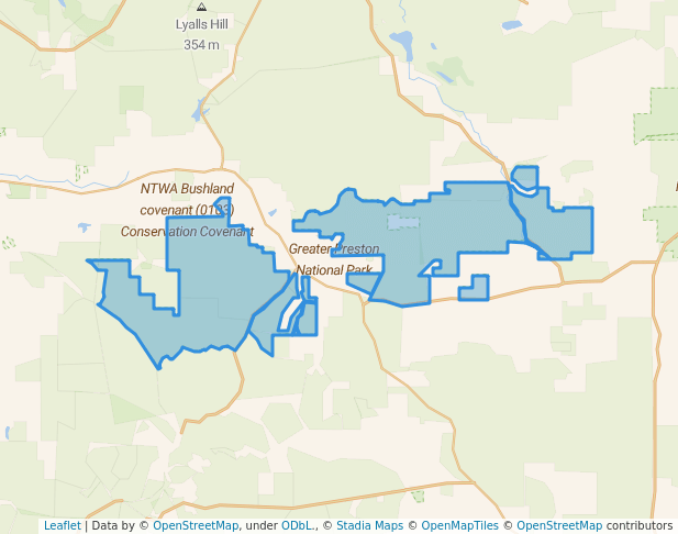 walking in Greater Preston National Park map in Muja