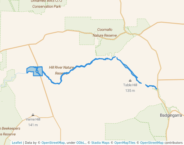 walking in Hill River Nature Reserve map in Nambung
