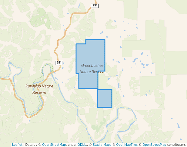 walking in Greenbushes Nature Reserve map in Grimwade
