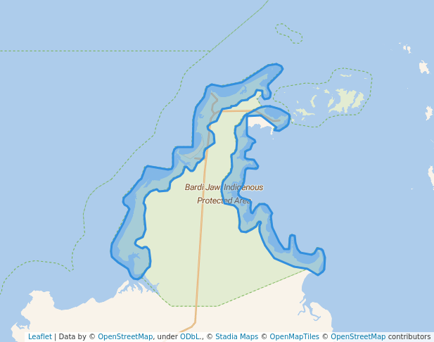 walking in Bardi Jawi Indigenous Protected Area (IUCN Cat. IV) map in Broome
