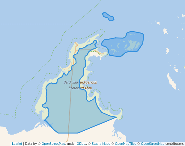 walking in Bardi Jawi Indigenous Protected Area (IUCN Cat. VI) map in Broome