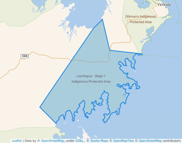 walking in Laynhapuy - Stage 1 Indigenous Protected Area map in Tumbling Waters