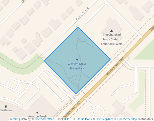 walking in Western Grove Urban Park map in Bethesda