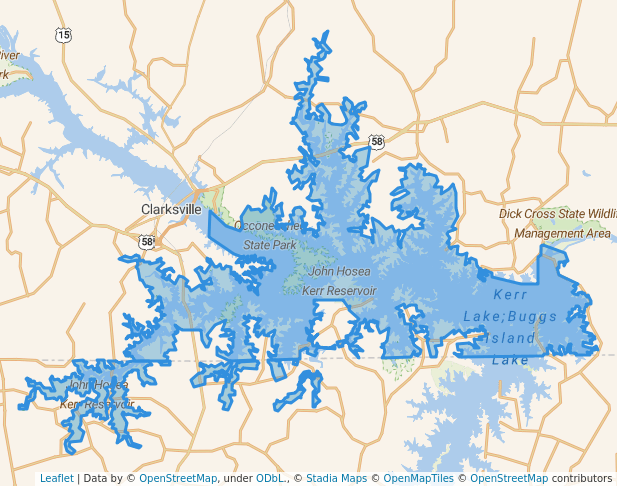 walking in John Hosea Kerr Reservoir map in Clarksville