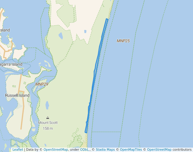 walking in Main Beach Conservation Park map in North Stradbroke Island