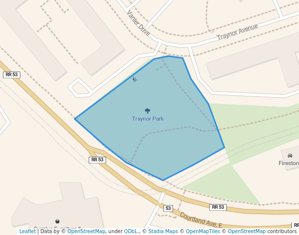 walking in Traynor Park map in Kitchener