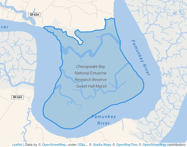 walking in Chesapeake Bay National Estuarine Research Reserve - Sweet Hall Marsh map in West Point