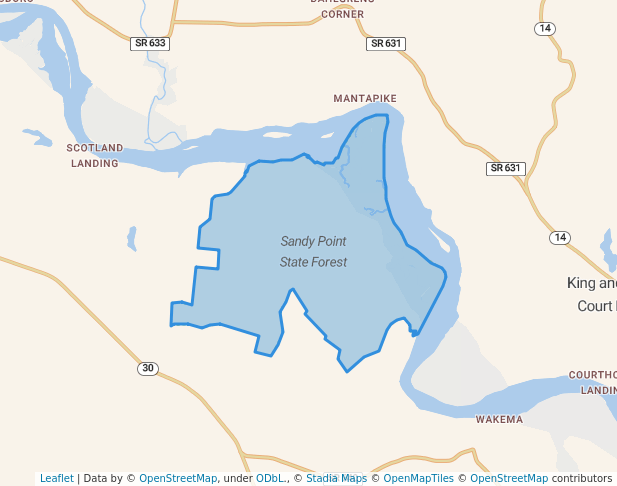 walking in Sandy Point State Forest map in West Point
