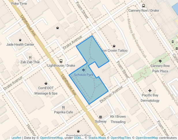 walking in Scholze Park map in Monterey