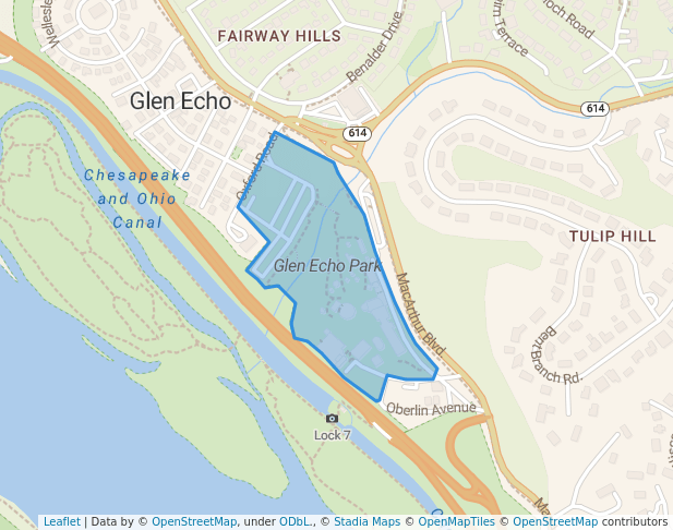 walking in Glen Echo Park map in Bethesda