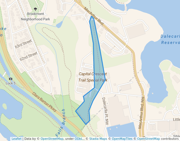 walking in Capital Crescent Trail Special Park map in Bethesda