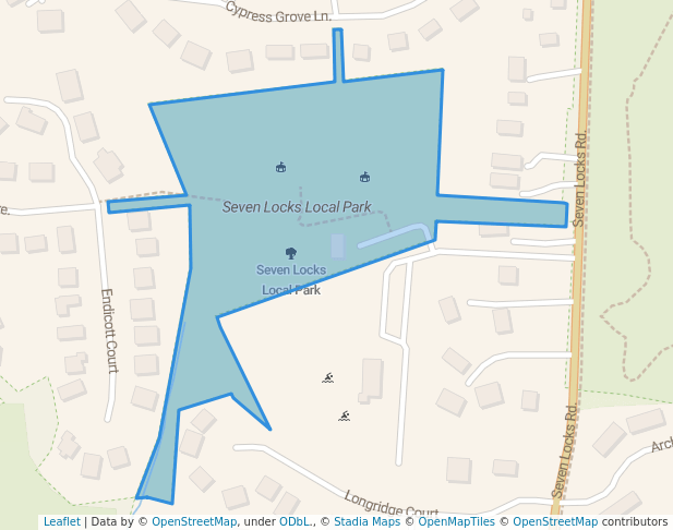 walking in Seven Locks Local Park map in Bethesda