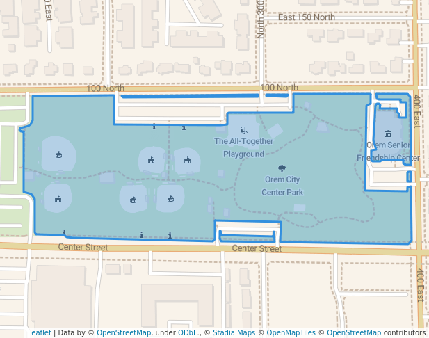 walking in Orem City Center Park map in Orem