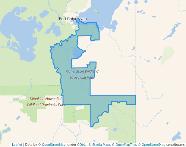 walking in Richardson Wildland Provincial Park map in Fort Chipewyan