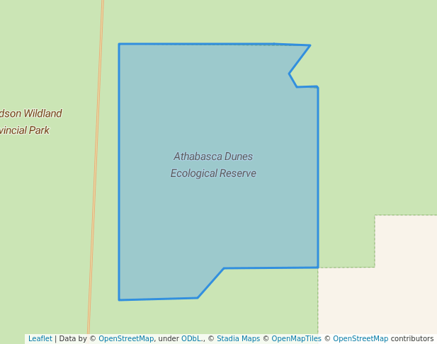 walking in Athabasca Dunes Ecological Reserve map in Fort Chipewyan