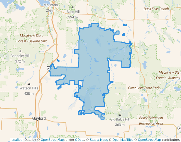 walking in Pigeon River Country State Forest map in Wolverine