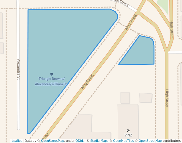 walking in Triangle Browne/Alexandra/William Sts map in Timaru