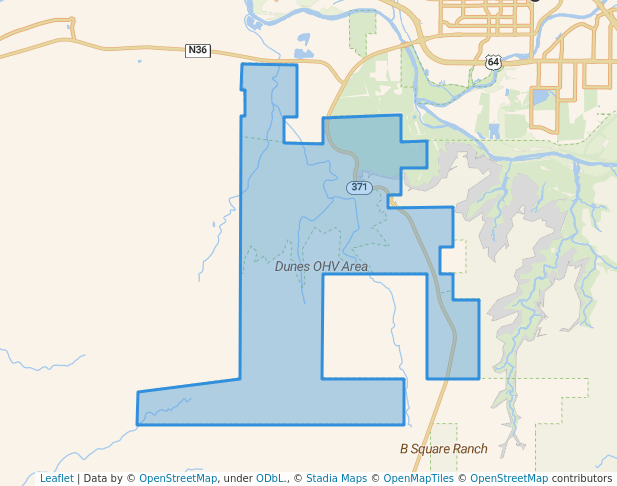 walking in Dunes OHV Area map in Farmington