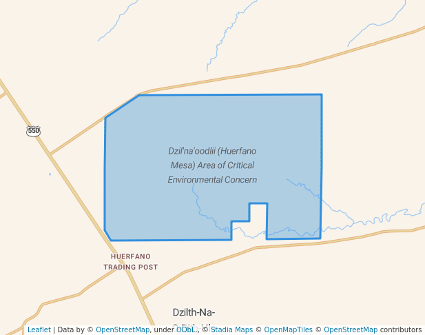 walking in Dzil'na'oodlii (Huerfano Mesa) Area of Critical Environmental Concern map in Bloomfield