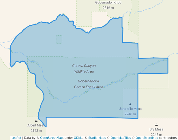 walking in Cereza Canyon Wildlife Area map in Blanco
