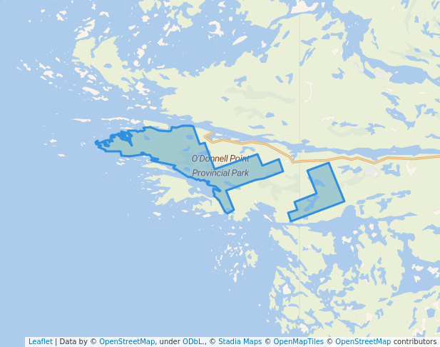 walking in O'Donnell Point Provincial Park map in Nobel