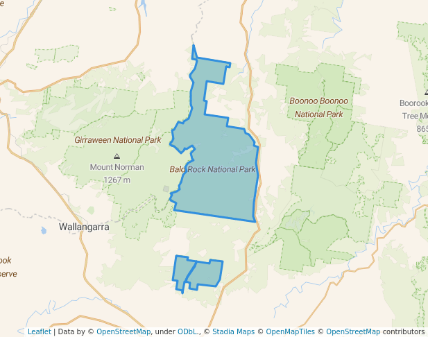 walking in Bald Rock National Park map in Carrolls Creek