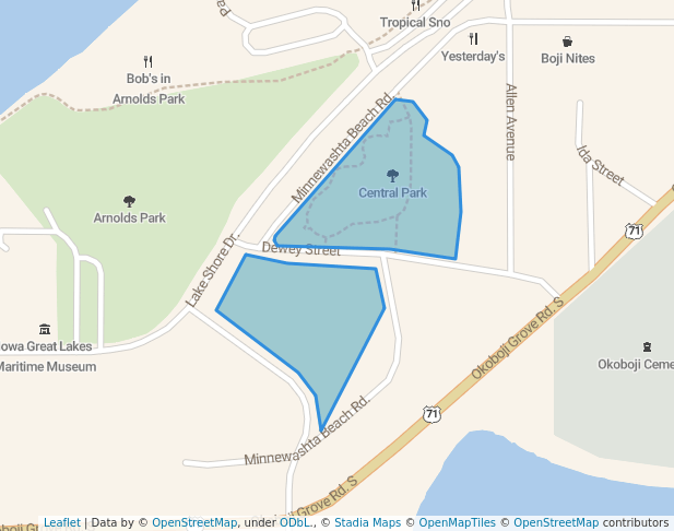 walking in Central Park map in Arnolds Park