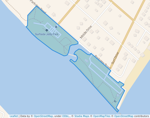 walking in Surfside Jetty Park map in Freeport