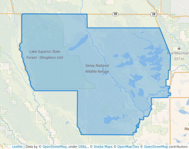 walking in Seney National Wildlife Refuge map in Manistique